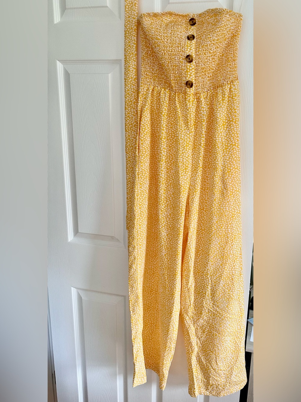 Yellow Smocked Waist Wide-Leg Jumpsuit